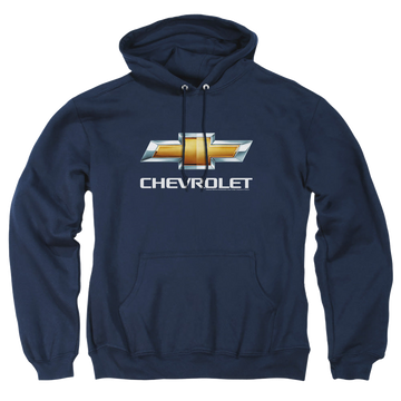 Navy pullover hoodie with Chevrolet Chevy Bowtie Stacked graphic