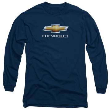 Navy men's long sleeve t-shirt with Chevrolet Chevy Bowtie Stacked graphic