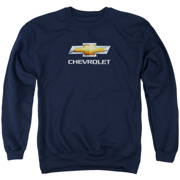 Navy men's crewneck sweatshirt with Chevrolet Chevy Bowtie Stacked graphic