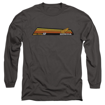 Charcoal men's long sleeve t-shirt with Honda Mini-Trail 50 Stripe graphic