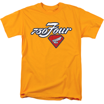 Gold men's regular fit t-shirt with Honda 750 Four Emblem graphic