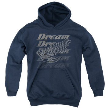 Navy youth hoodie for ages 8 to 12 with Honda Motorcycles Dreamer graphic