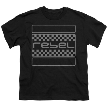 Black youth t-shirt for ages 8 to 12 with Honda Rebel Checkers Grey graphic