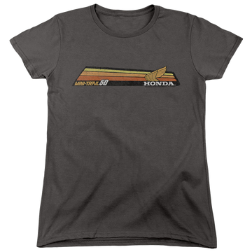Charcoal women's t-shirt with Honda Mini-Trail 50 Stripe graphic