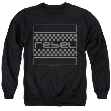 Black men's crewneck sweatshirt with Honda Rebel Checkers Grey graphic