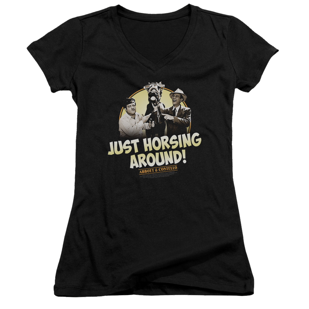 Abbott and Costello Horsing Around - Juniors V-Neck T-Shirt Juniors V-Neck T-Shirt Abbott and Costello