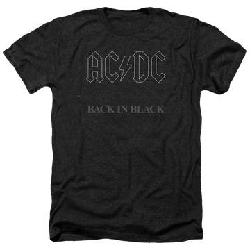 Men's charcoal heather t-shirt with AC/DC logo and "Back In Black" text on front.