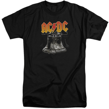 Black men's tall fit t-shirt with AC/DC Hells Bells graphic