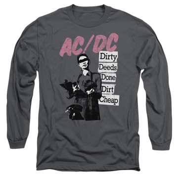 Charcoal men's long sleeve t-shirt with AC/DC Dirty Deeds graphic