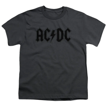 Charcoal youth t-shirt for ages 8 to 12 with AC/DC Worn Logo graphic