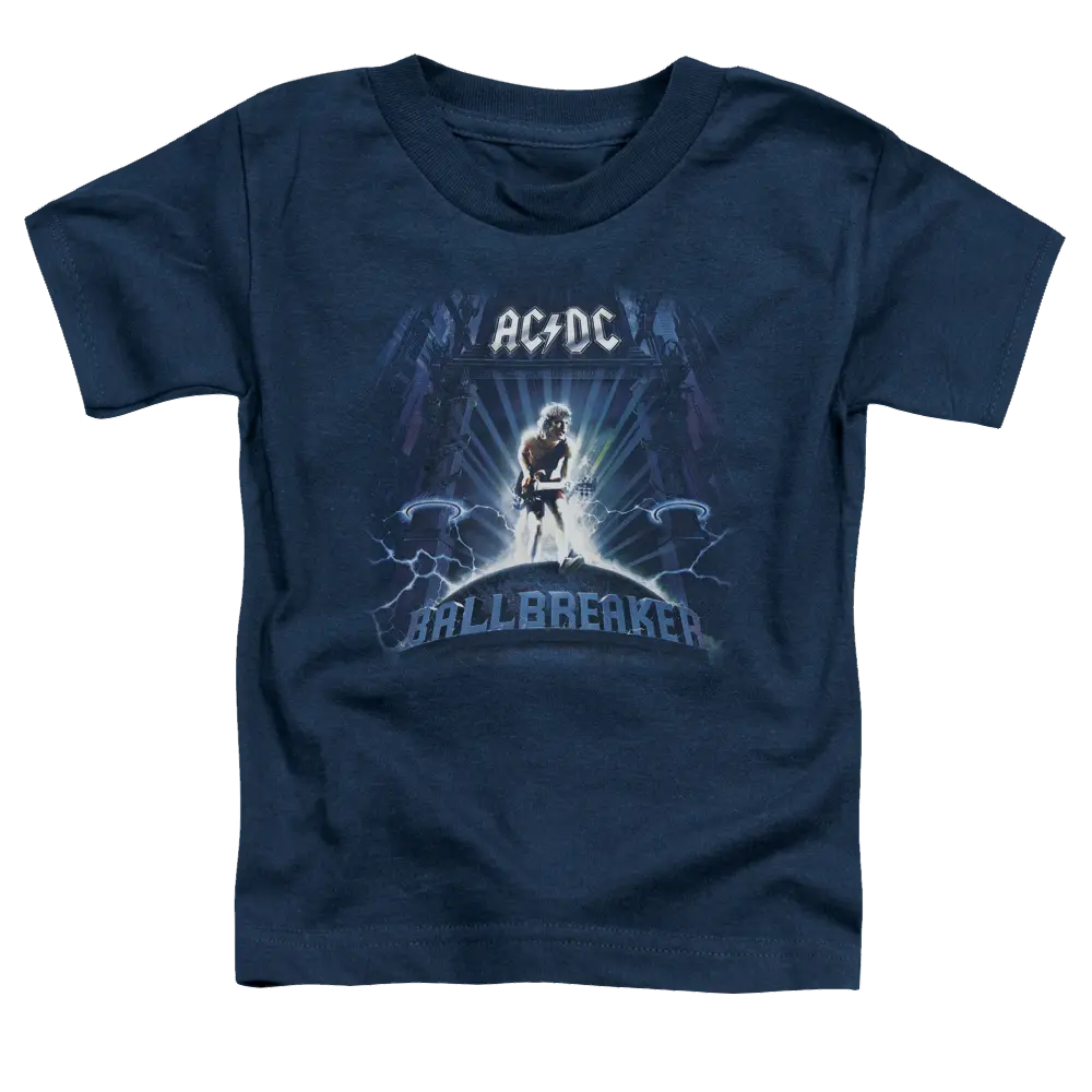 Navy toddler t-shirt with AC/DC Ballbreaker graphic and lightning design.