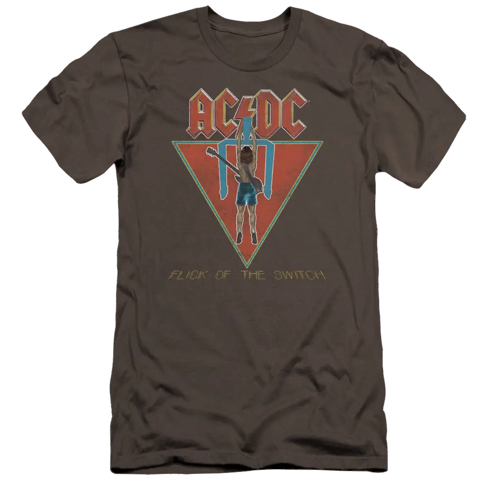 Charcoal slim fit t-shirt with red AC/DC logo, triangle graphic, and "Flick of the Switch" text.