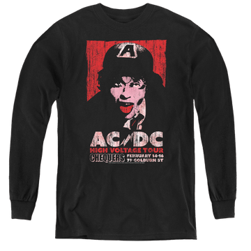 Black youth long sleeve t-shirt with AC/DC High Voltage Live 1975 graphic