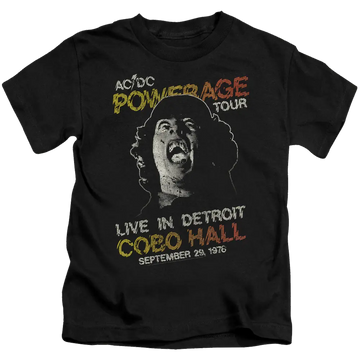 Black kid's t-shirt for ages 4 to 7 with AC/DC Powerage Tour graphic