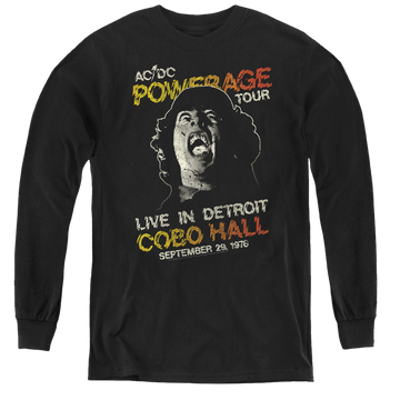 Black youth long sleeve t-shirt with AC/DC Powerage Tour graphic