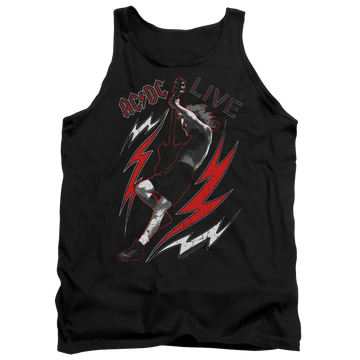Black men's tank top with AC/DC Live graphic featuring a guitarist and red lightning bolts.
