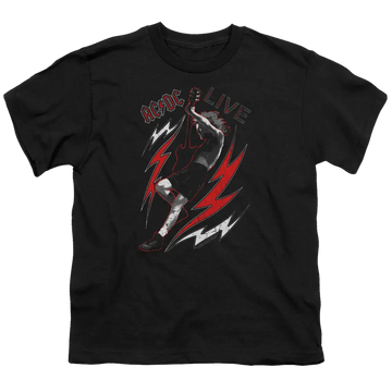 Black youth t-shirt with AC/DC Live graphic and red and white lightning bolt design.