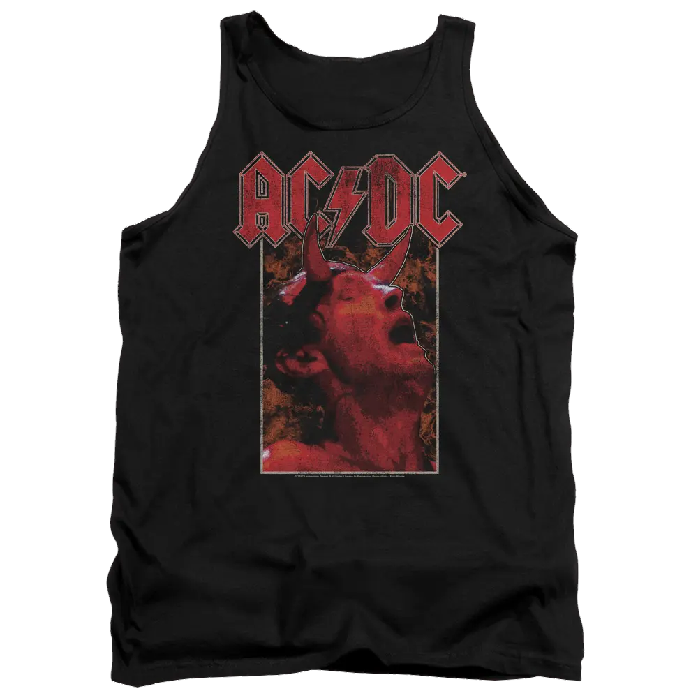 Black men's tank top featuring red AC/DC logo above a graphic of a singer performing live.