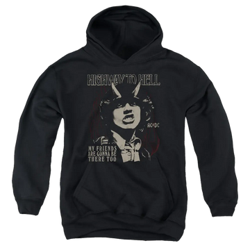 Black youth hoodie for ages 8 to 12 with AC/DC My Friends graphic