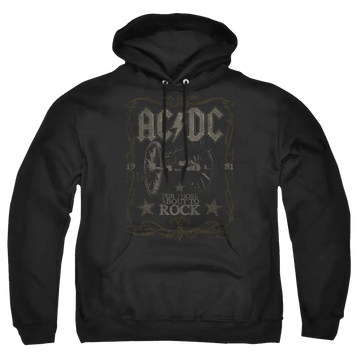 Black pullover hoodie with AC/DC Rock Label graphic