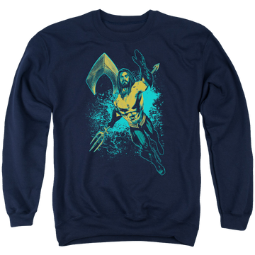 Navy men's crewneck sweatshirt with Aquaman Movie Make A Splash graphic