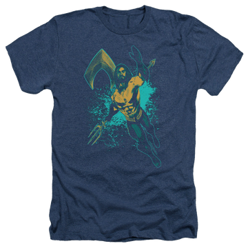 Navy men's heather t-shirt with Aquaman Movie Make A Splash graphic