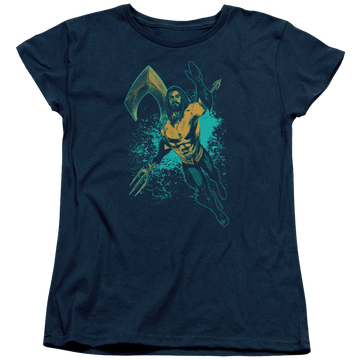 Navy women's t-shirt with Aquaman Movie Make A Splash graphic