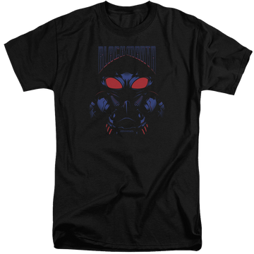 Black men's tall fit t-shirt with Aquaman Movie Black Manta graphic
