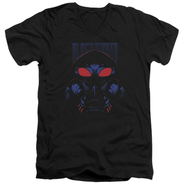 Black men's v-neck t-shirt with Aquaman Movie Black Manta graphic