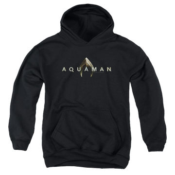 Black youth hoodie for ages 8 to 12 with Aquaman Movie Logo graphic