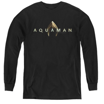 Black youth long sleeve t-shirt with Aquaman Movie Logo graphic