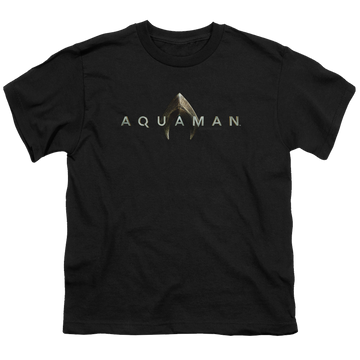 Black youth t-shirt for ages 8 to 12 with Aquaman Movie Logo graphic