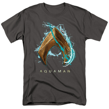 Charcoal men's regular fit t-shirt with Aquaman Movie Water Shield graphic