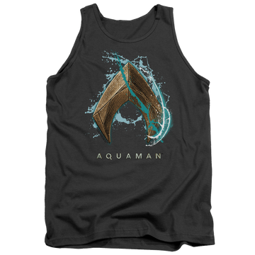 Charcoal men's tank with Aquaman Movie Water Shield graphic