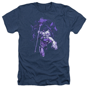 Navy men's heather t-shirt with Aquaman Movie Evil Doers graphic