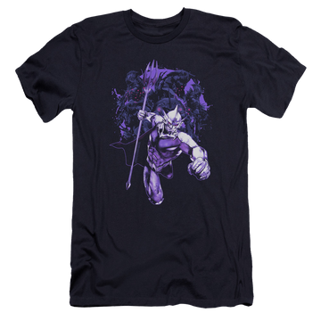 Navy men's premium slim fit t-shirt with Aquaman Movie Evil Doers graphic