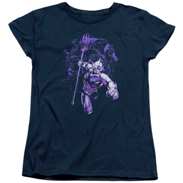 Navy women's t-shirt with Aquaman Movie Evil Doers graphic