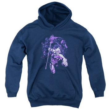 Navy youth hoodie for ages 8 to 12 with Aquaman Movie Evil Doers graphic