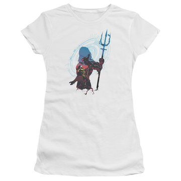 White juniors t-shirt with Aquaman Movie Silhouette graphic