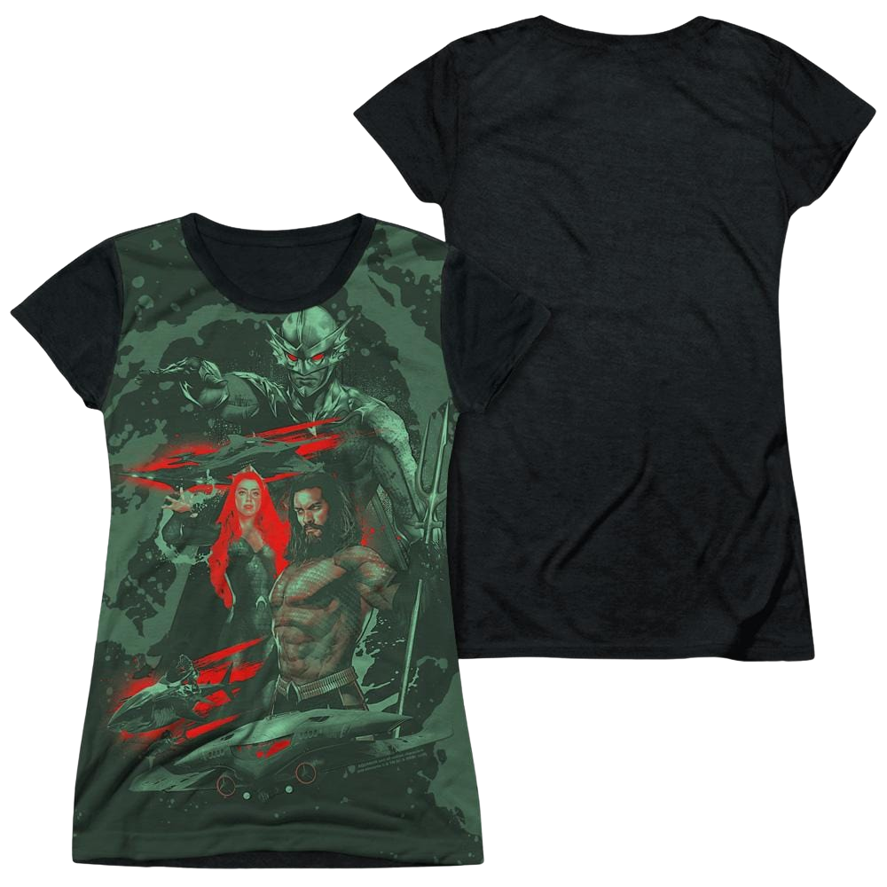 Aquaman Movie Good And Evil - Juniors Black Back T-Shirt Juniors Black Back T-Shirt Aquaman
