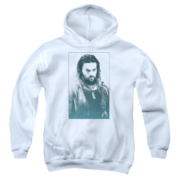 White youth hoodie for ages 8 to 12 with Aquaman Movie Salt Of The Sea graphic