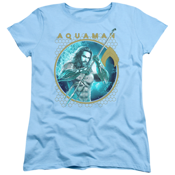 Light blue women's t-shirt with Aquaman Movie Trident Of Neptune graphic