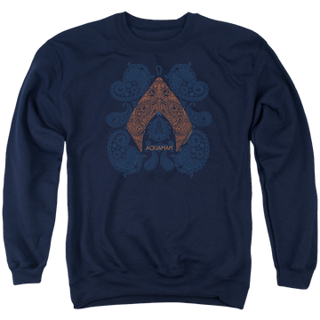 Navy men's crewneck sweatshirt with Aquaman Movie Aqua Paisley graphic