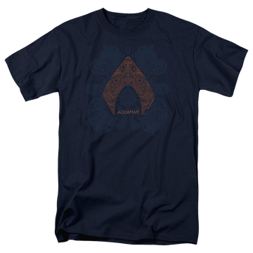 Navy men's regular fit t-shirt with Aquaman Movie Aqua Paisley graphic