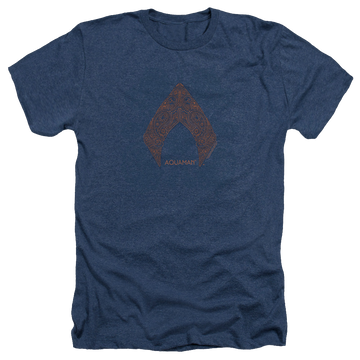 Navy men's heather t-shirt with Aquaman Movie Aqua Paisley graphic
