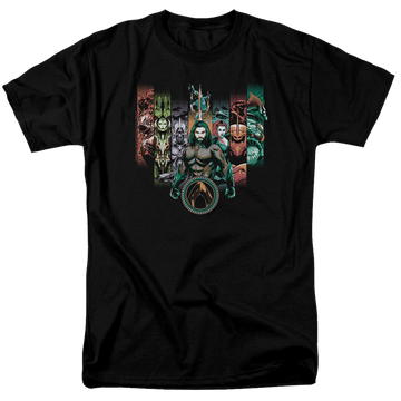 Black men's regular fit t-shirt with Aquaman Movie Unite The Kingdoms graphic