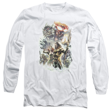 White men's long sleeve t-shirt with Aquaman Movie King Of Atlantis graphic