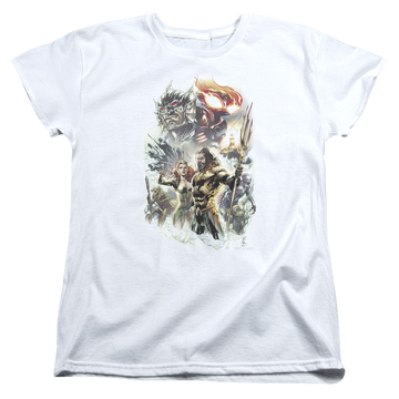 White women's t-shirt with Aquaman Movie King Of Atlantis graphic