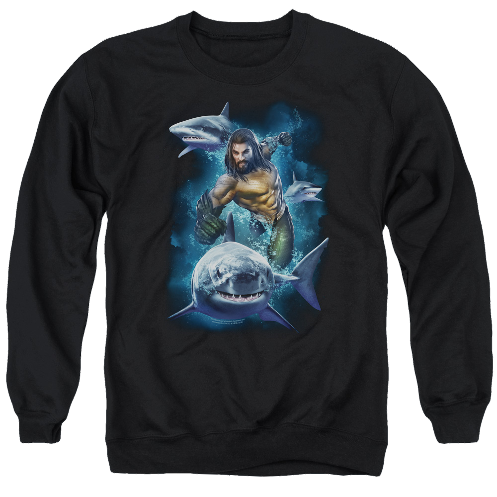 Aquaman Movie Swimming With Sharks - Men's Crewneck Sweatshirt Men's Crewneck Sweatshirt Aquaman