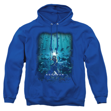 Black pullover hoodie with Aquaman Movie Poster graphic
